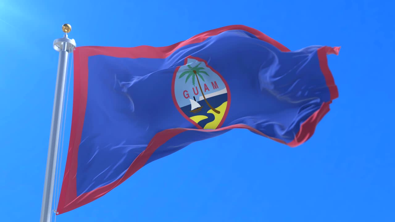 bandera de guam agitando en el viento en lento en el cielo azul, bucle