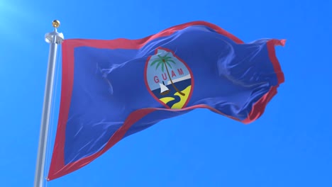 flag of guam waving at wind in slow in blue sky, loop