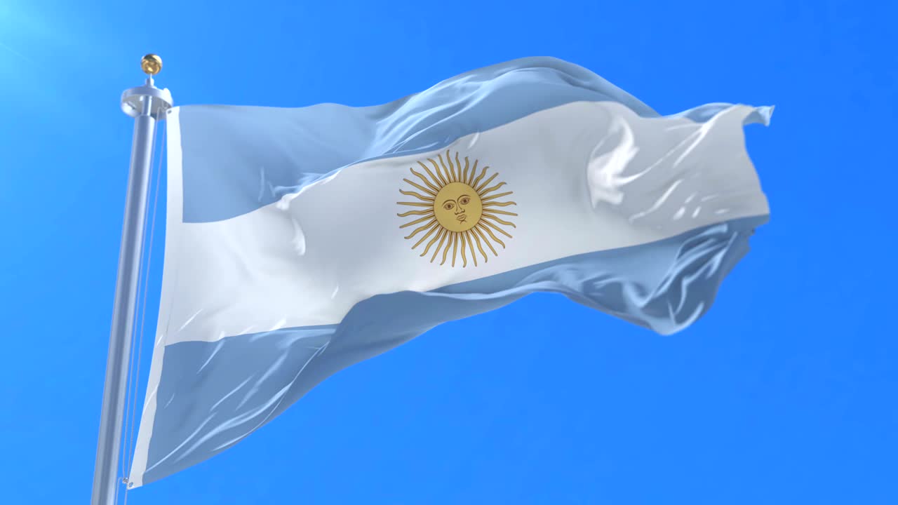 bandera argentina agitando el viento en el cielo azul, bucle