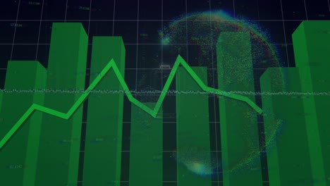 animación de la línea verde, procesamiento de datos financieros en el fondo de la cuadrícula