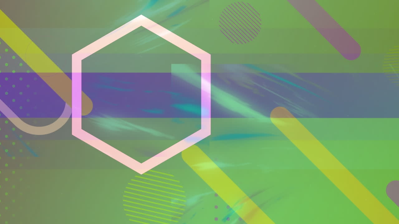 animación digital de formas hexagonales y formas abstractas que se mueven contra un fondo amarillo