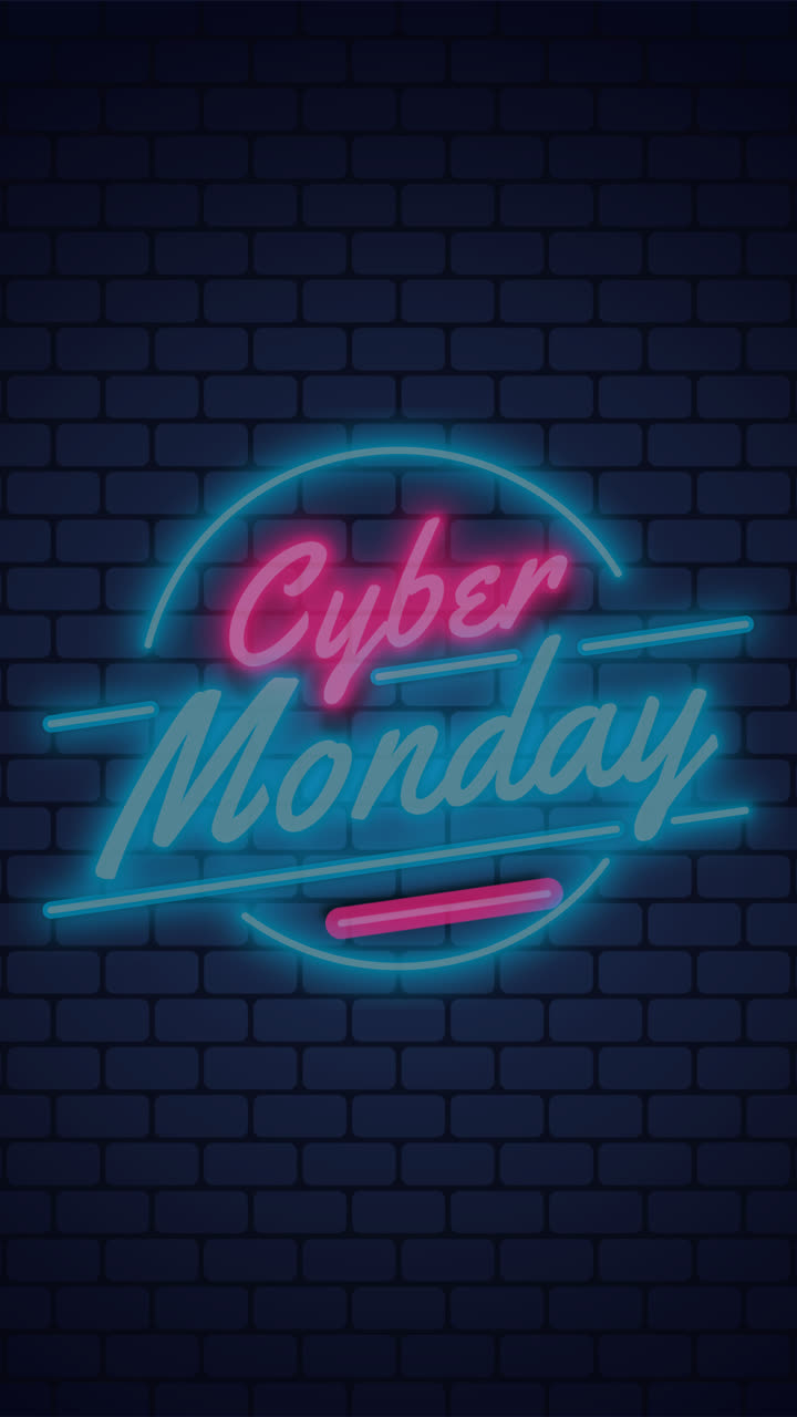 una animación de un fondo de venta de neón de cyber monday