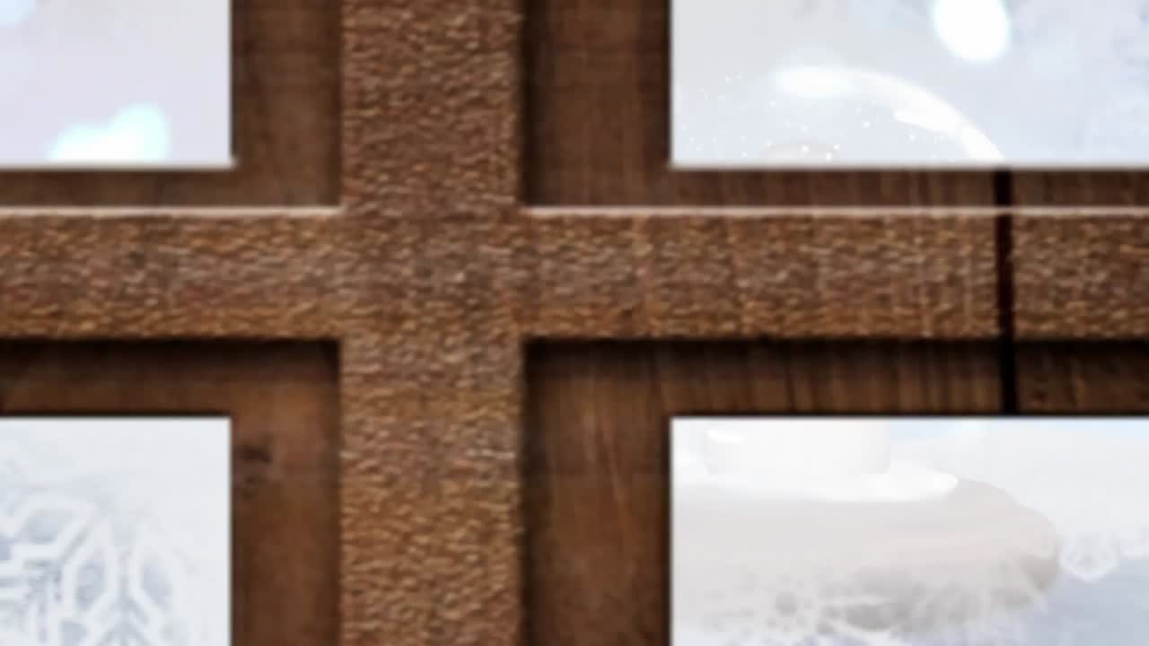 창문 을 통해 볼 수 있는 겨울 풍경 과 눈 구름 의 애니메이션