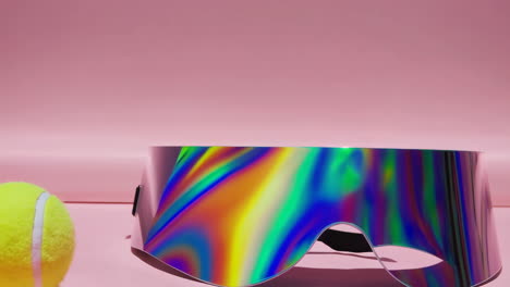futuristic iridescent visor on pink background