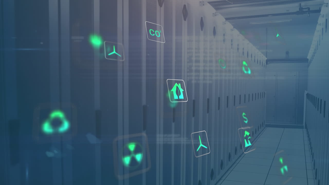 에코 아이콘의 애니메이션 및 컴퓨터 서버를 통해 데이터 처리