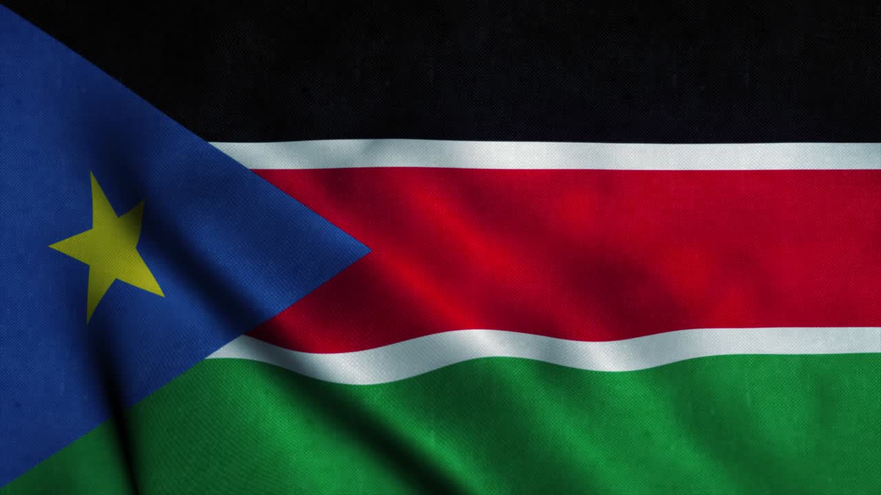 South Sudan flag waving in the wind. National flag of South Sudan. Sign of South Sudan seamless loop animation. 4K