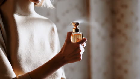 mujer rociando perfume