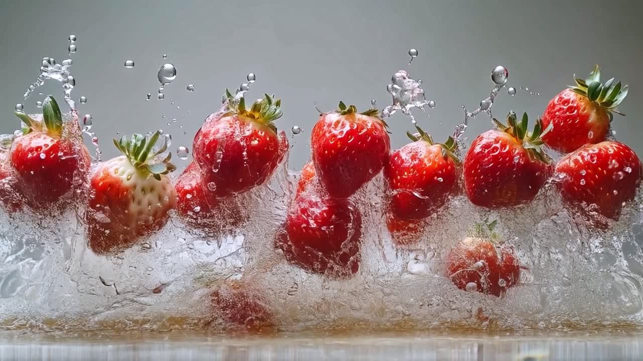 fresas salpicando en el agua