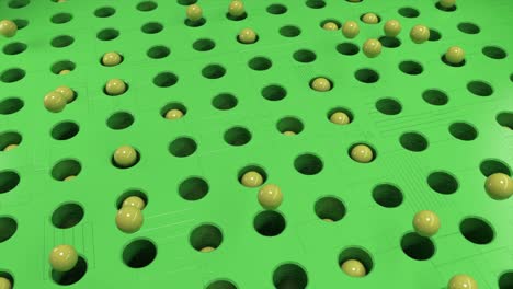 rotating field of green color with black holes and jumping balls. animation. yellow spheres flying above rotating texture, seamless loop.