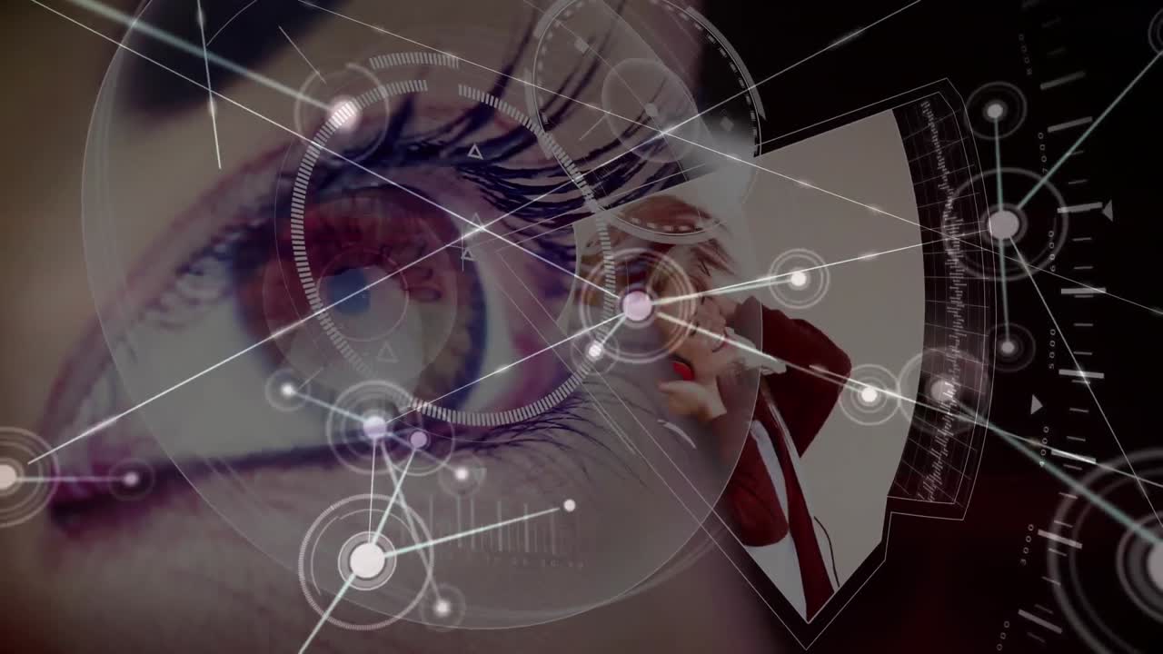 animación de la red de conexiones sobre el rostro de la mujer