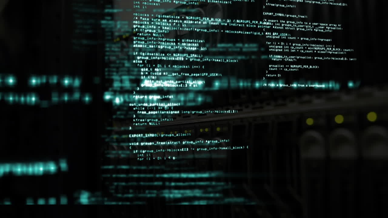 Animation of data processing over black background