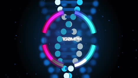 animation of speedometer interface with increasing speed over dna strand on black background