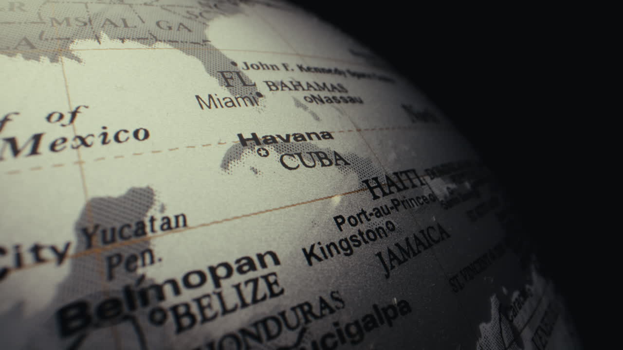 Close-up of a World Globe Focusing on the Caribbean