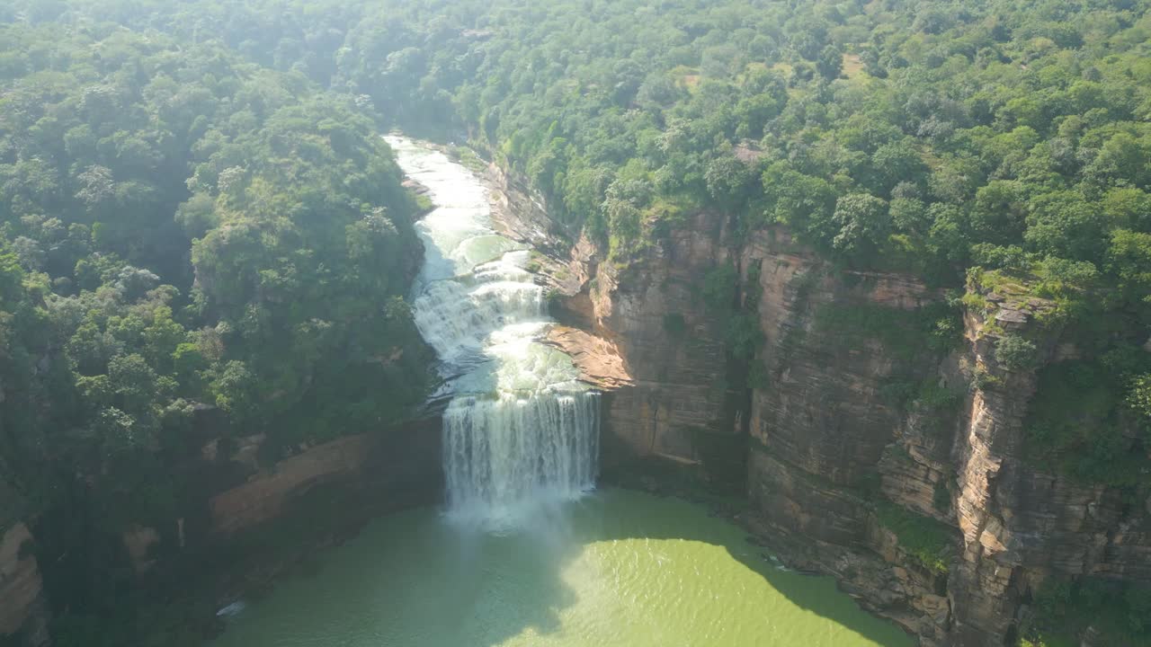 Waterfall Rajdari Devdari and Latif Shah Dam and Chandraprabha Lake Aerial View