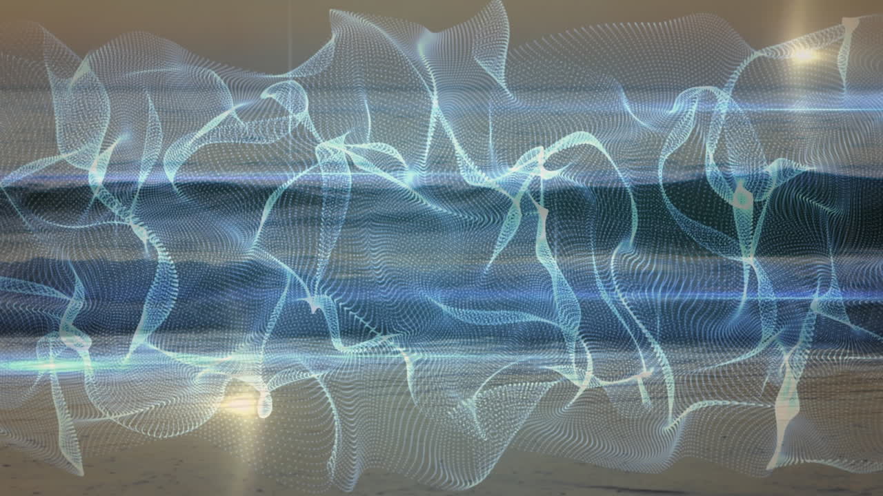 анимация голубых форм над пустым пляжем