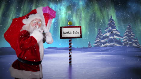 santa delivering presents at the north pole