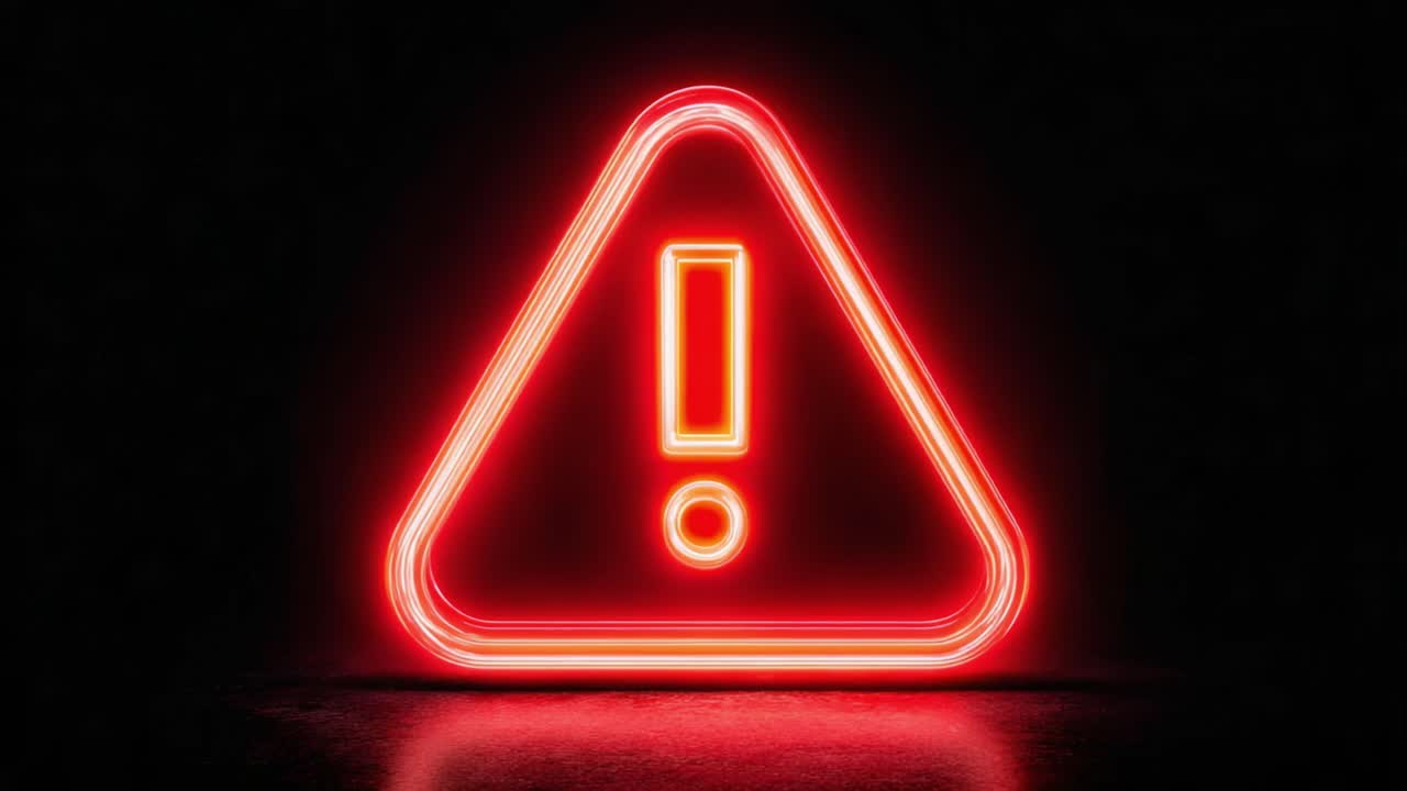 Illuminated Warning Sign: A Striking Representation of Caution and Alertness in a Dark Environment with a Bright Red Triangle and Exclamation Mark
