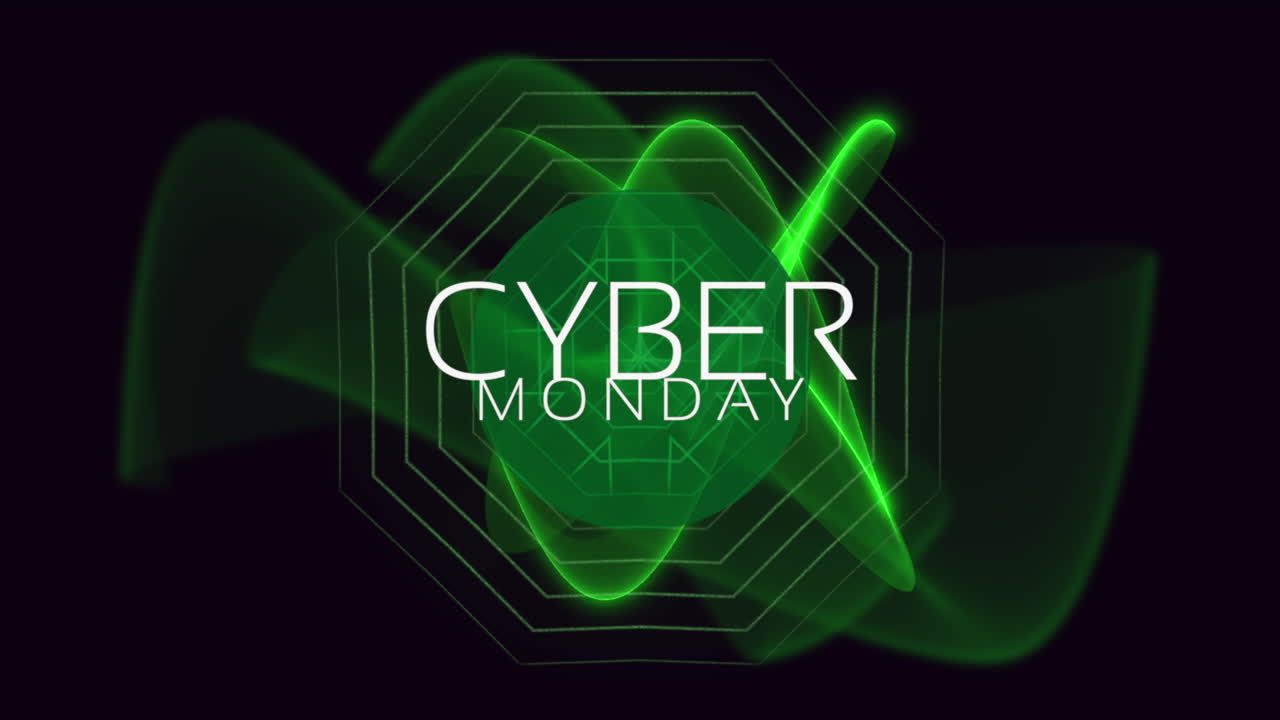 Cyber Monday med neongrønne bølger på sort gradient