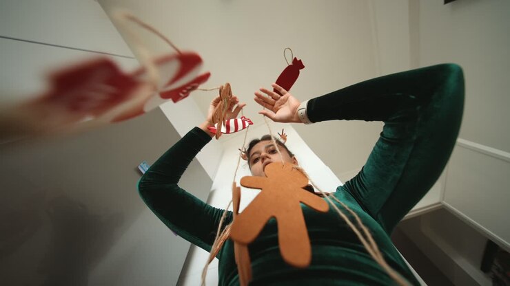 Woman making Christmas decorations