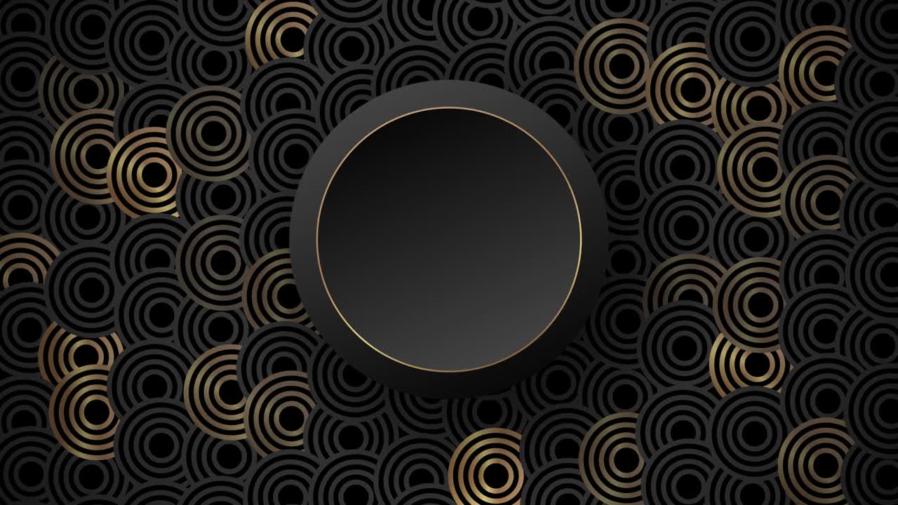 Black background with golden circle design elements in 4k video.