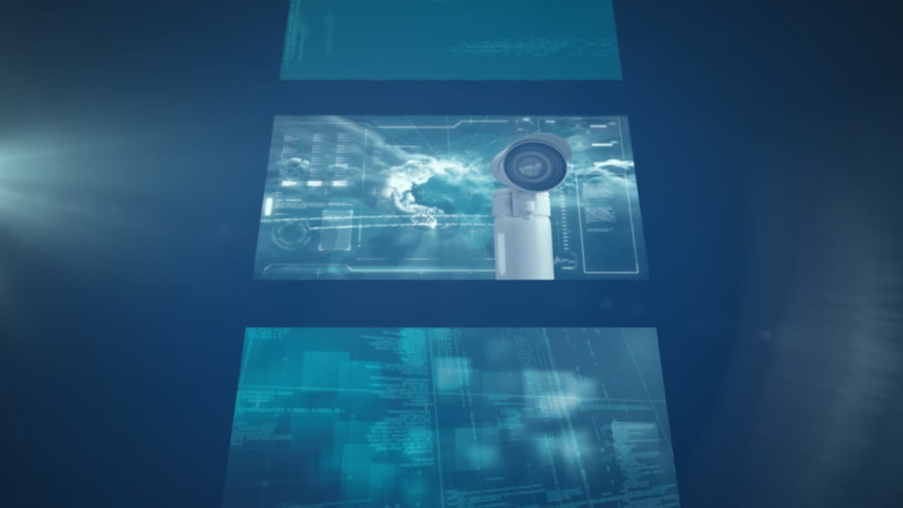 animación de pantallas con el ojo humano y la cámara de cctv