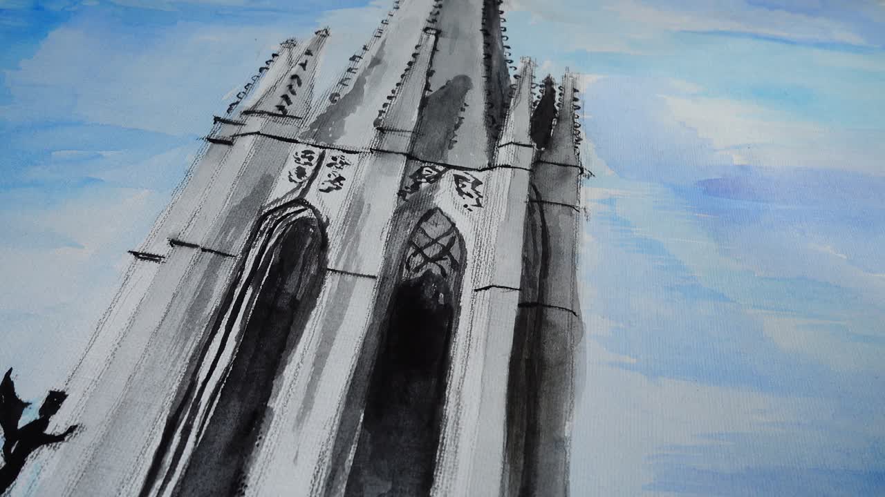 Il disegno del tempio cattolico a Girona, Spagna.