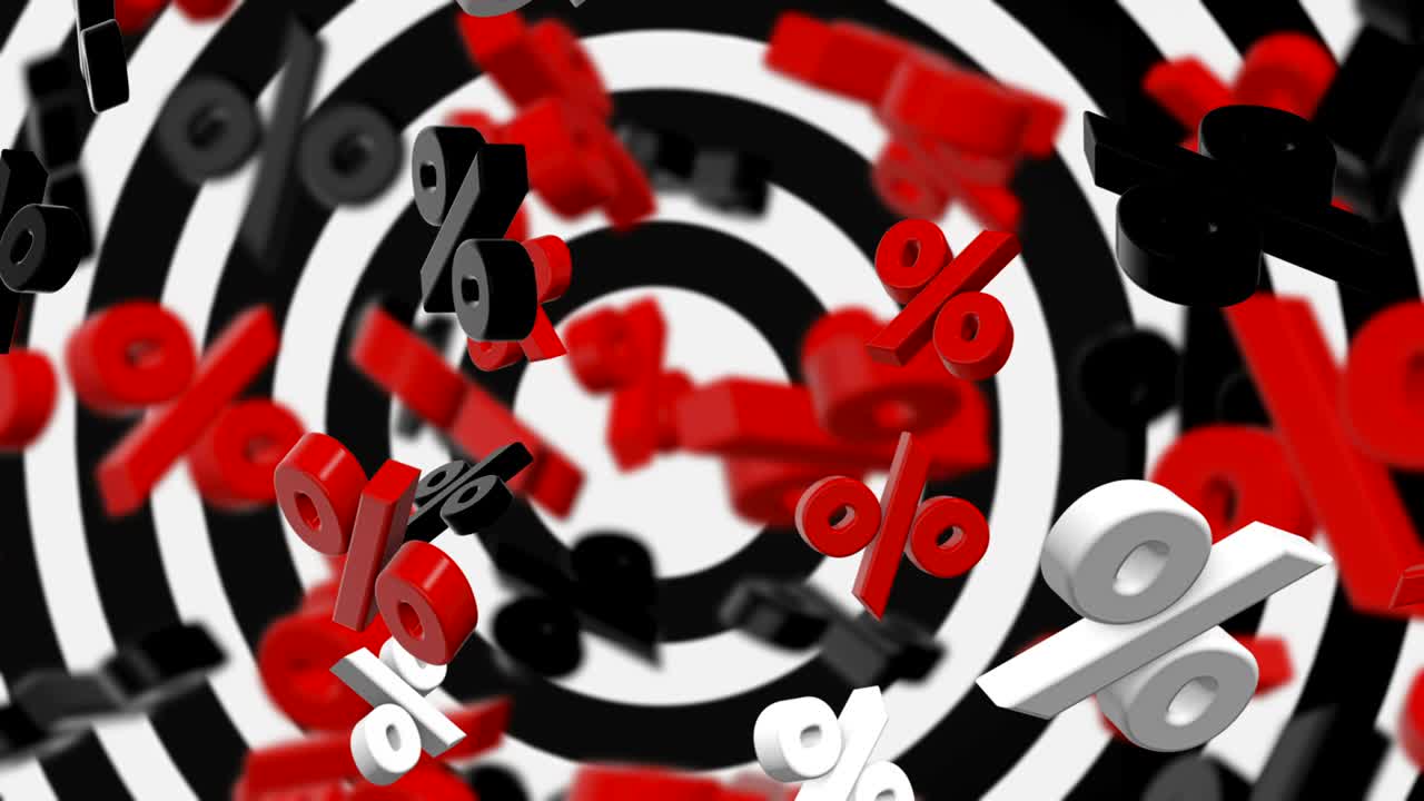 다양한 색상으로 회전하는 퍼센티지 기호의 개념