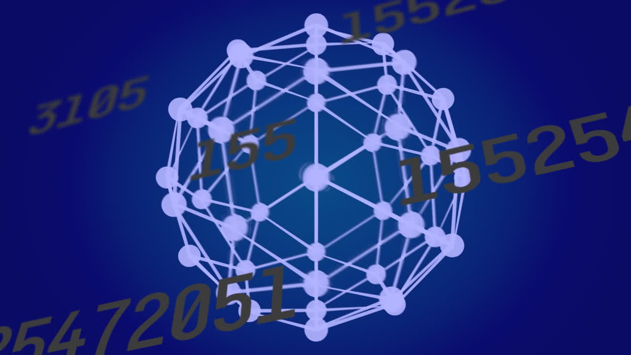 animación del procesamiento de datos sobre el globo de conexiones en fondo azul