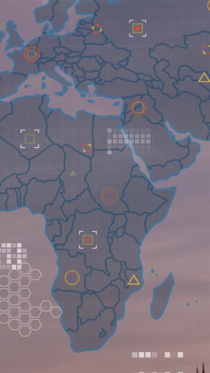 Animation of world map and data processing over london cityscape
