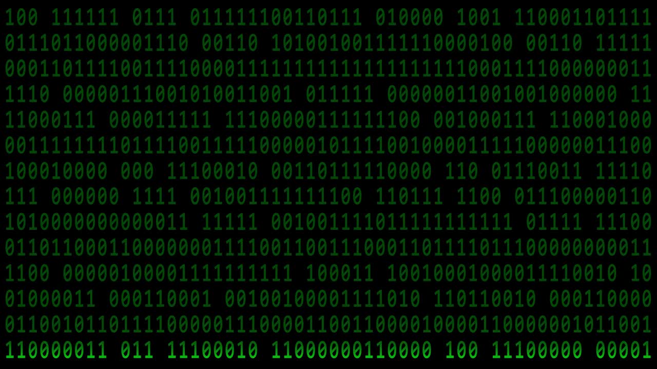 Abstract motion over varying green binary code background in 4K - brightening via light bar in vertical movement