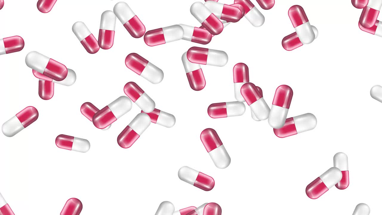 cápsulas rojas y blancas que caen sobre varios fondos