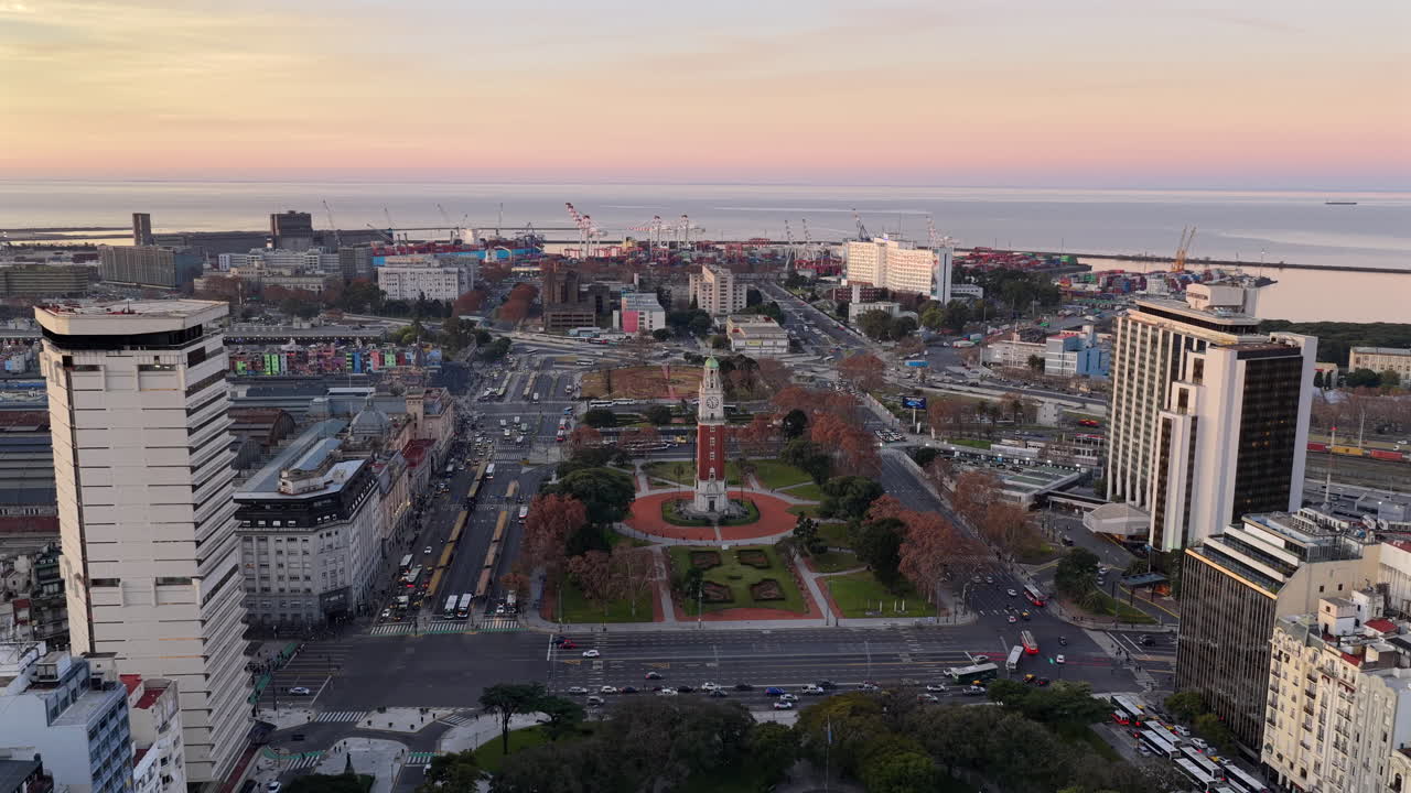Aerial view of historic Monumental Tower in Buenos Aires, Argentina