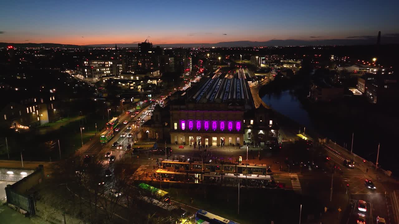 4K Cinematic Drone Footage of Heuston Station at night Ireland_045