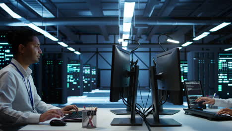 Expert inspects data center used for machine learning