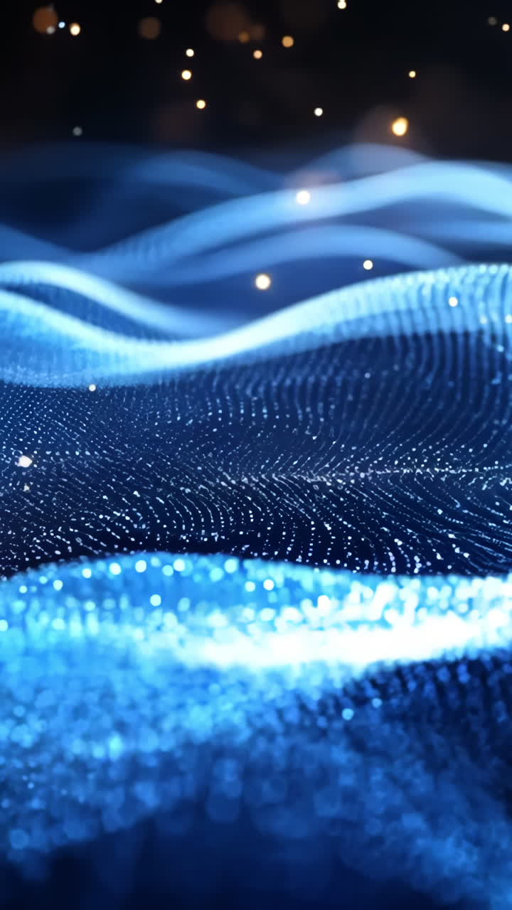 A blue wave with a lot of sparkles in the water. The sparkles are like stars in the sky