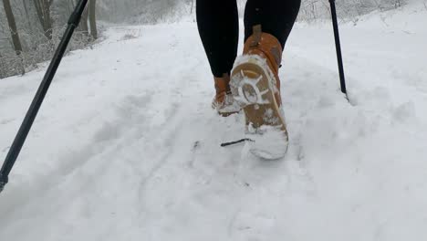 woman legs walking in snow