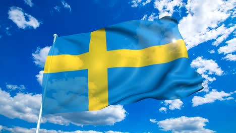 flag of sweden with fabric structure against a cloudy sky (loopable)