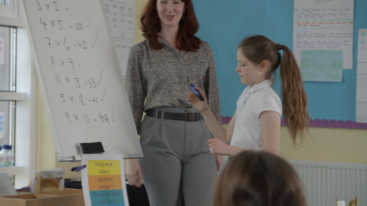 el alumno escribe la respuesta a un problema de matemáticas en el tablero filmado en r3d