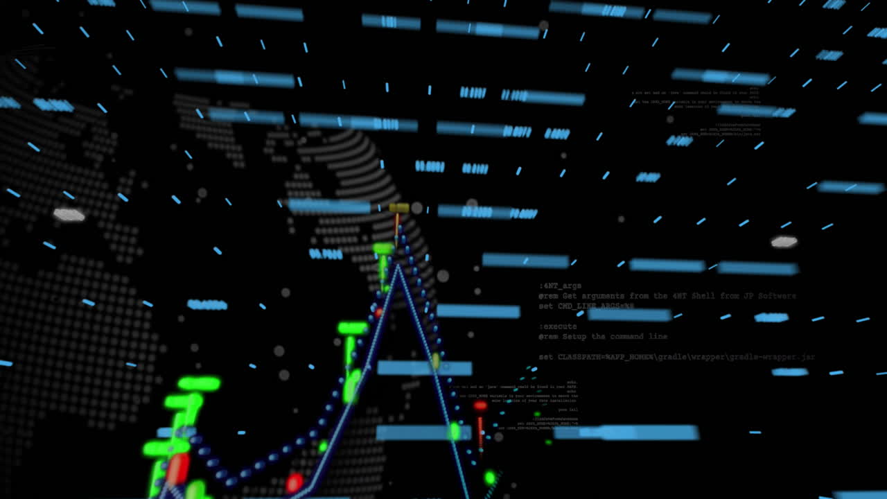 Creating animation, digital data visualization with graphs and code in background