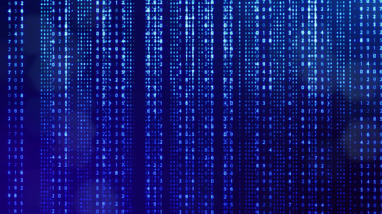 3d loop background, concept of digital data processing, calculation and visualization of computation. Counters of numbers in rows of lines on plane. Blue digital information bg with numbers. Sci-fi bg.