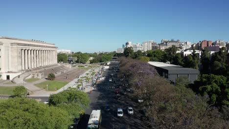 Aerial-over-the-streets-and-buildings-of-downtown-Buenos-Aires,-Argentina