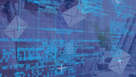 animación del procesamiento de datos oper personas de negocios que usan auriculares telefónicos