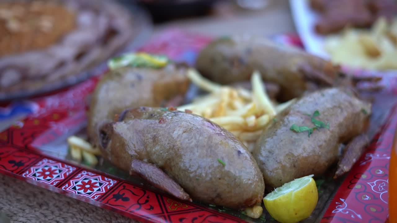 View of a Egyptian lunch, close up shot, high angle shot