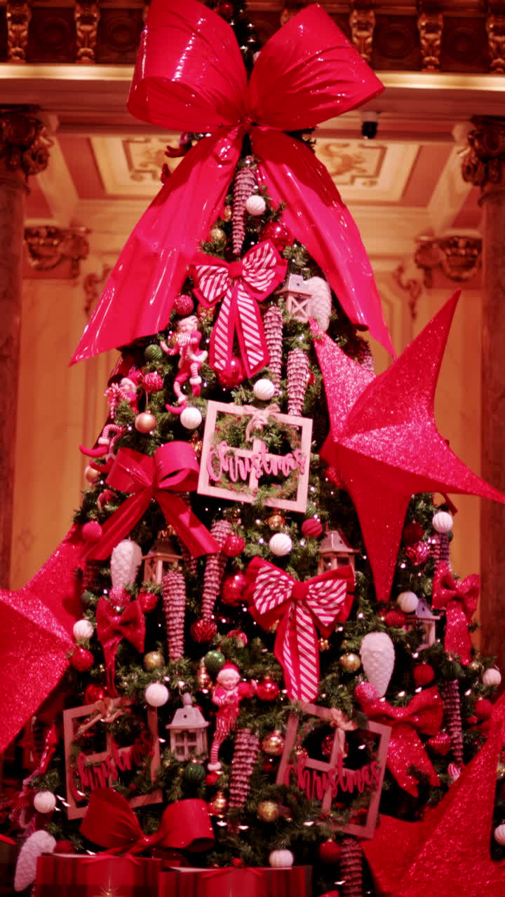 The decorated Christmas tree inside the Monte Carlo Casino in Monaco. Vertical