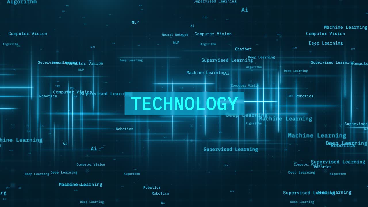 Technology Concept over Moving Glowing Lines on a Futuristic Hi-Tech Interface