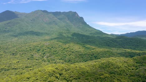 drone flying in to a rainforest mountains at estrada da graciosa and serra marumbi, brazil