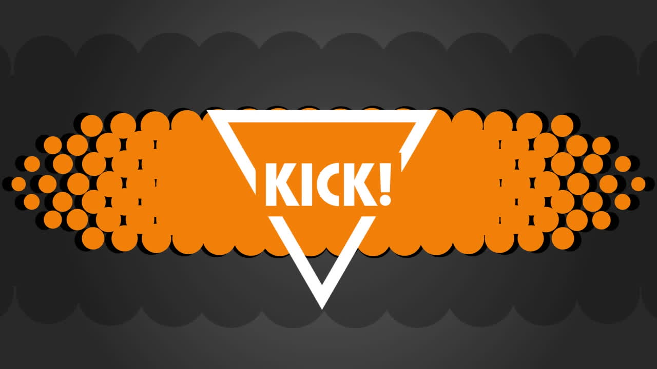 animación de texto de patada sobre formas geométricas naranjas