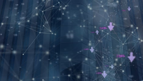 animation of network of connections with icons over cityscape