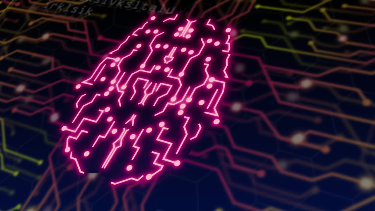 Animation of brain and data processing over spots and network of connections