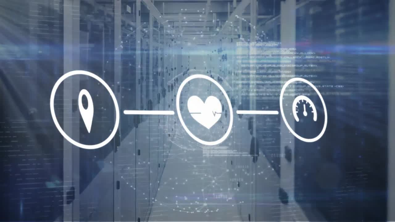 아이콘의 애니메이션과 컴퓨터 서버를 통한 데이터 처리